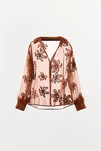 SEMI-SHEER SEQUIN FEATHER SHIRT