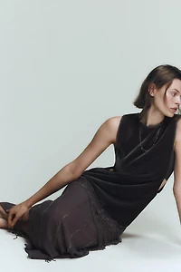 COMBINED VELVET BEADED FRINGE DRESS