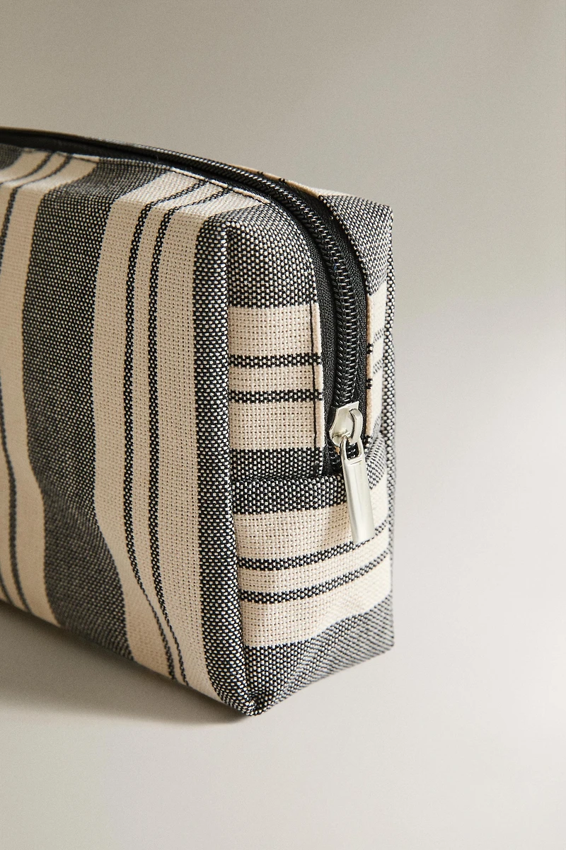 STRIPED WATERPROOF COTTON MAKEUP BAG