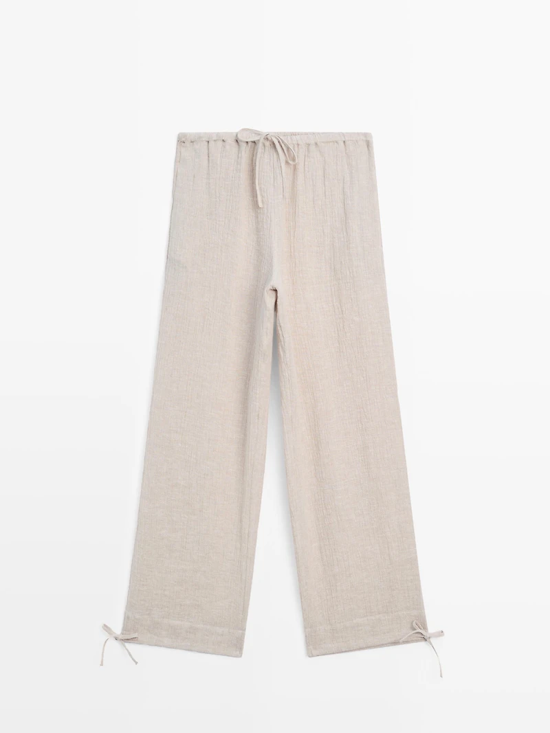 Pantalon bouffant gaufré 100 % lin