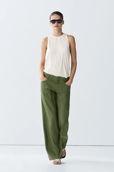Straight linen blend pants