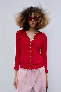 GILET EN MAILLE À VOLANTS