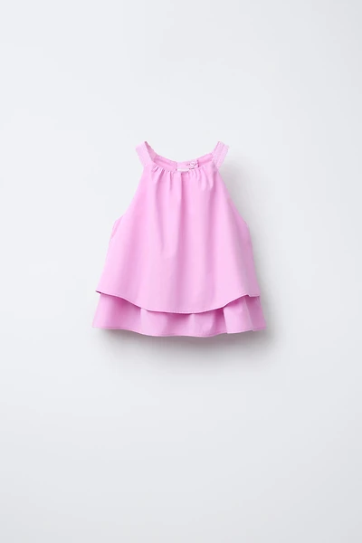 TOP EN POPELINE DOUBLE VOLANT DENTELLE