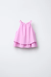 TOP EN POPELINE DOUBLE VOLANT DENTELLE