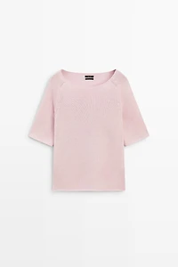 100% cotton boat neck knit sweater