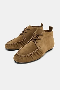 RUCHED SPLIT LEATHER ANKLE BOOTS