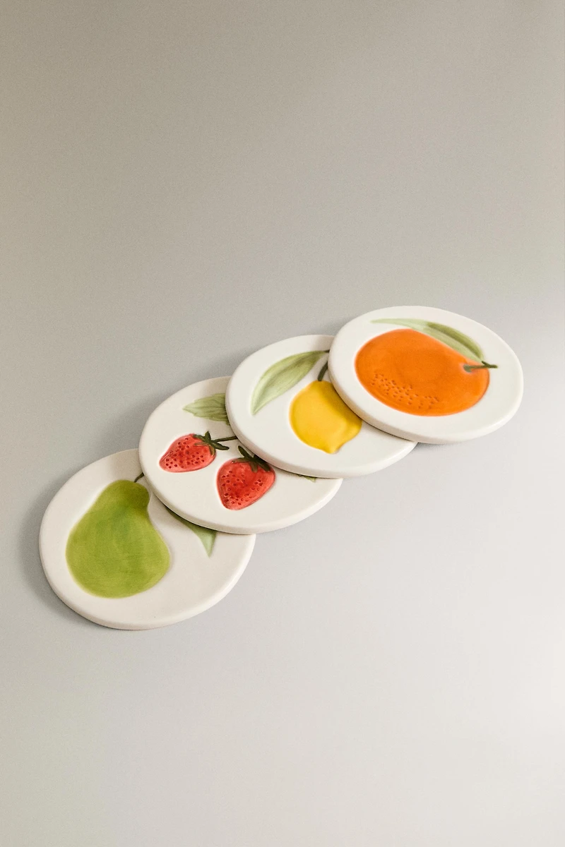 LOT DESSOUS DE VERRE GRÈS FRUITS (LOT DE 4)