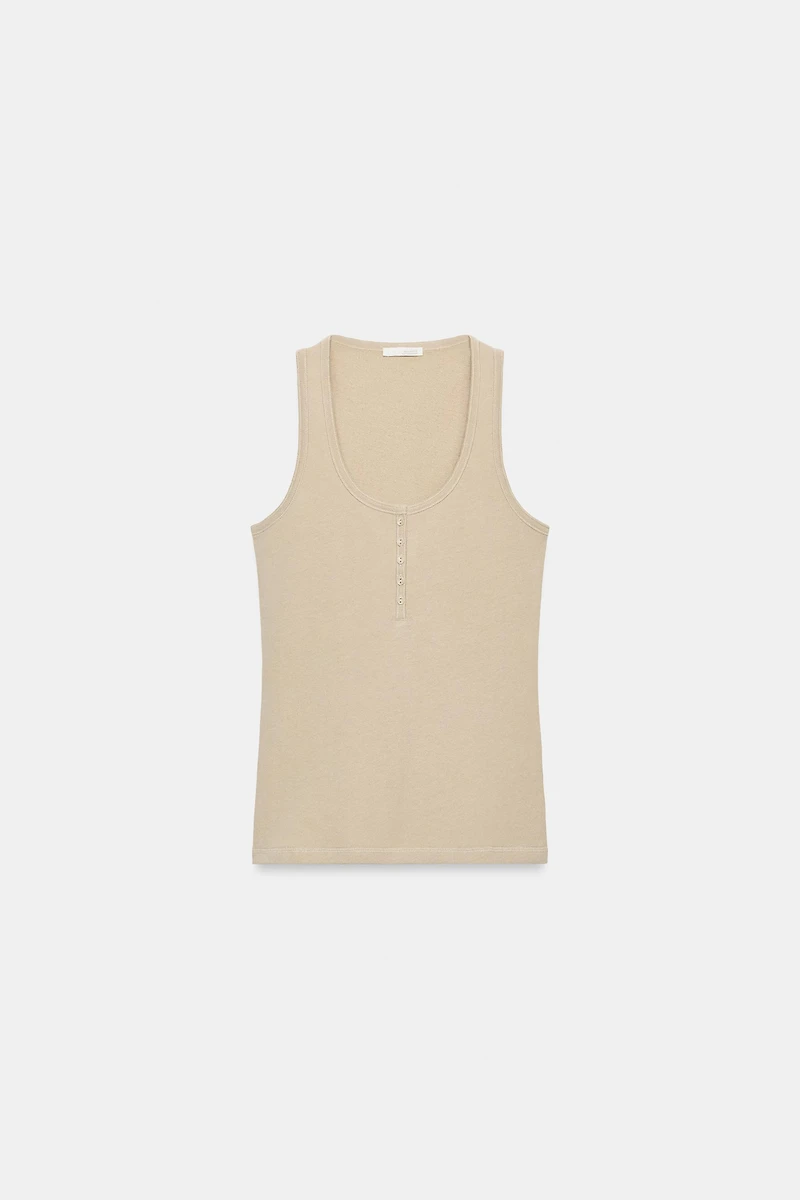LINEN BLEND BUTTON-FRONT TOP