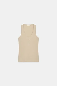 LINEN BLEND BUTTON-FRONT TOP