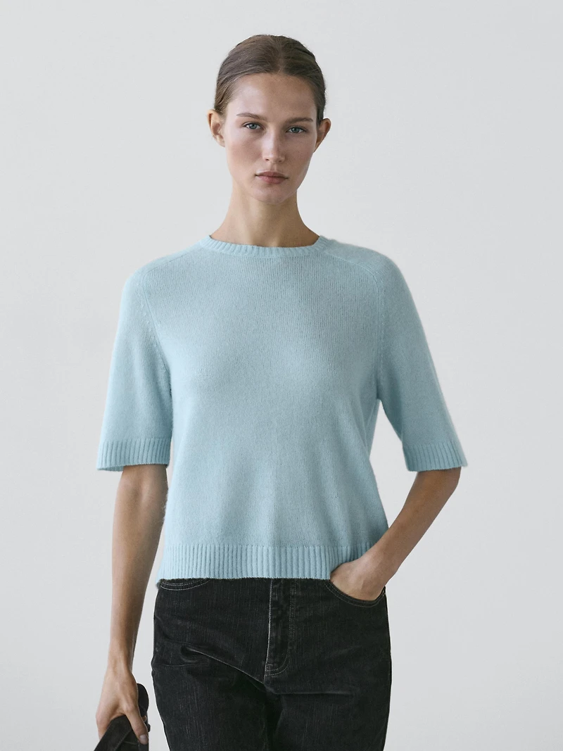 Pull manches courtes alpaga en maille