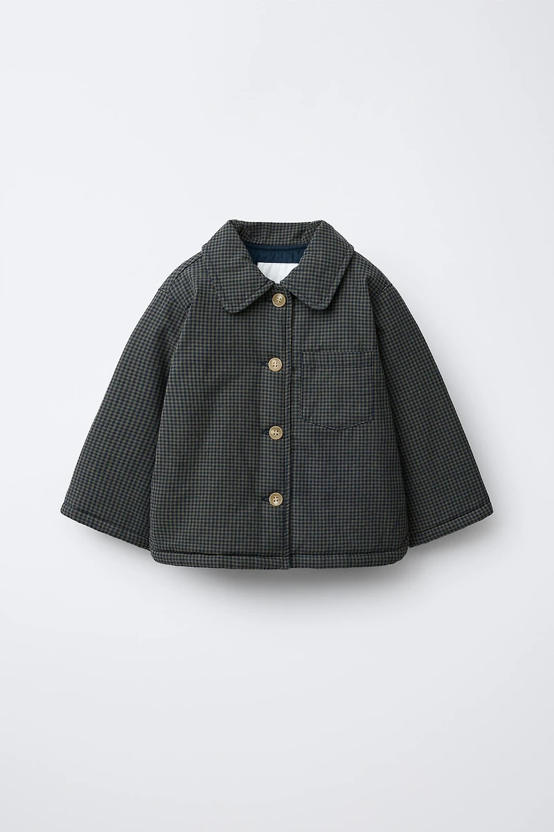 GINGHAM PRINT PUFFER JACKET