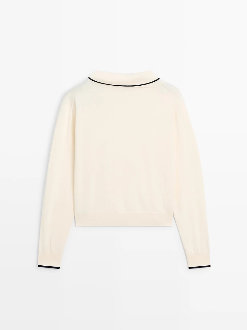 Cotton knit sweater with scarf detail