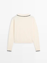 Cotton knit sweater with scarf detail