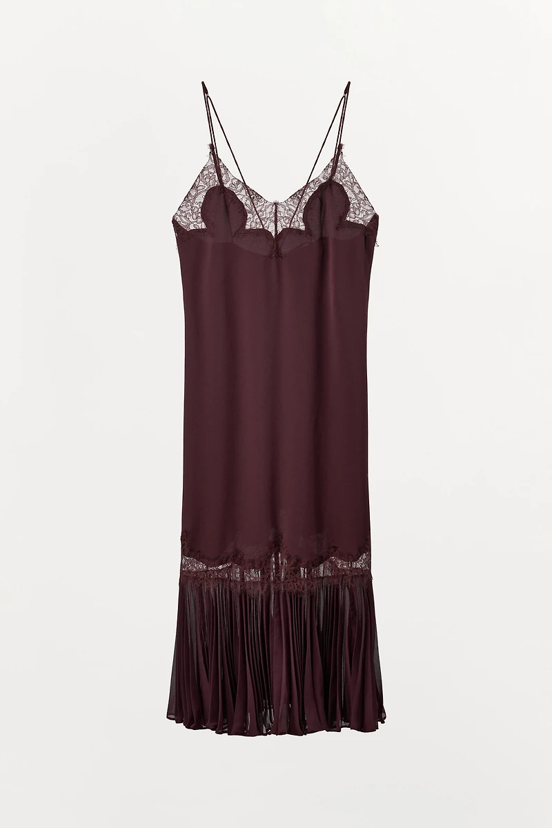 PLEATED LACE COMBINATION DRESS