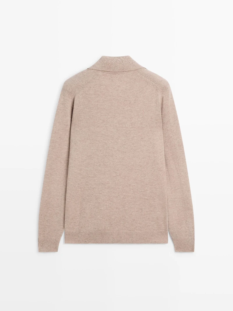 Wool V-neck knit polo sweater
