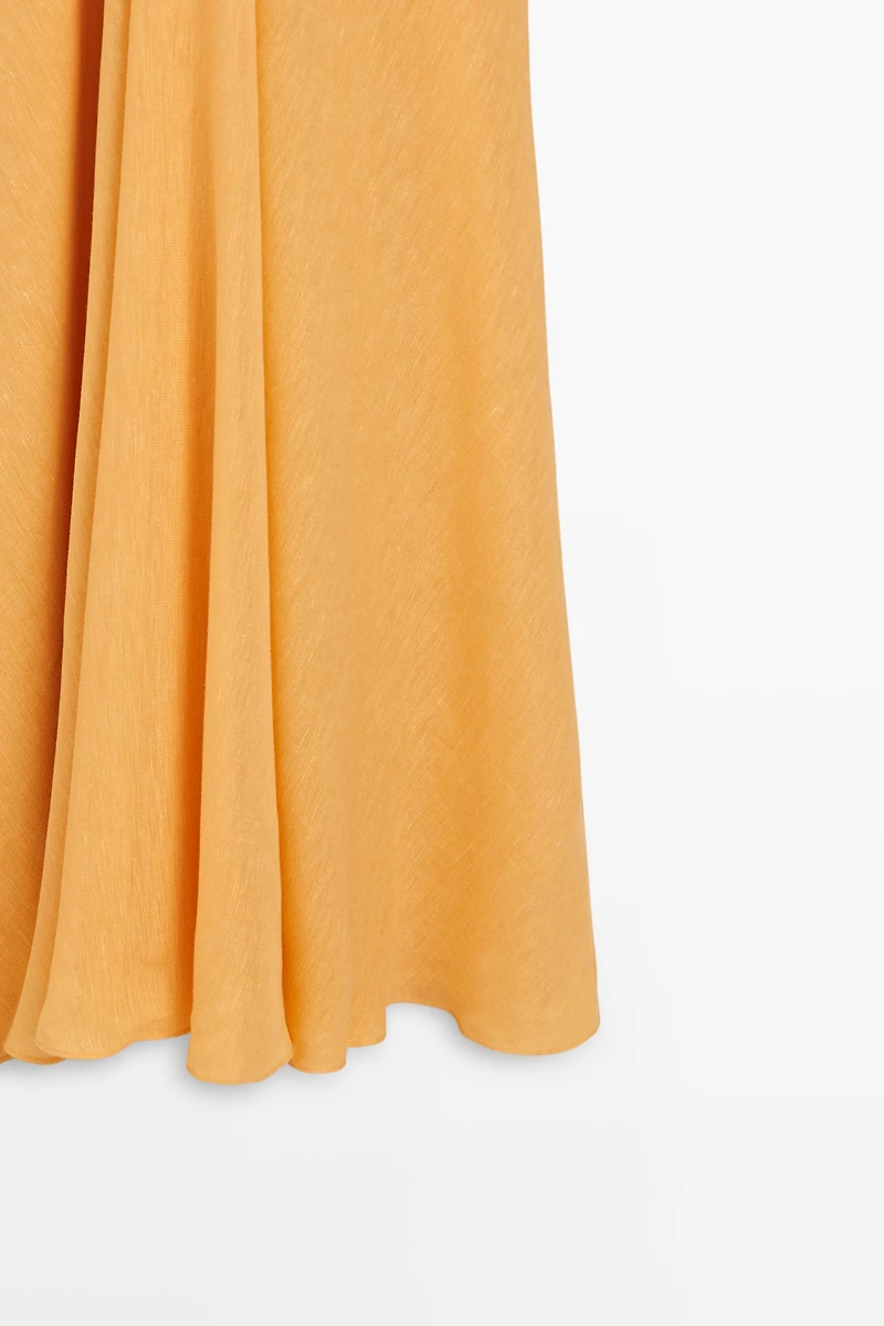 Linen blend flowing V-neck dress