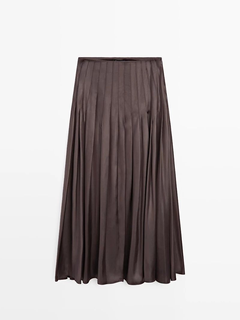 Pintuck midi skirt with waxed finish