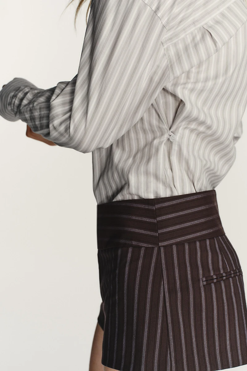 STRIPED POPLIN SHIRT WITH SHOULDER PADS