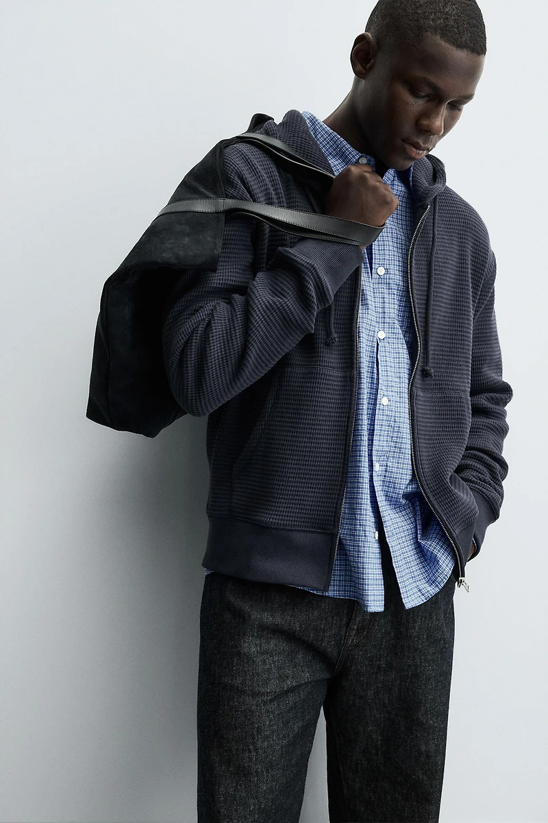 Waffle Texture Zip-Up Hoodie