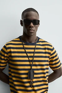 STRIPED LINEN COTTON BLEND T-SHIRT