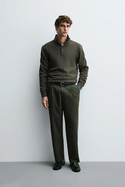 MOCK NECK BUTTON SWEATER