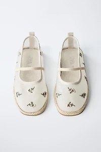 EMBROIDERED JUTE BALLET FLATS