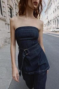 Z1975 DENIM STRAPLESS BELTED TOP