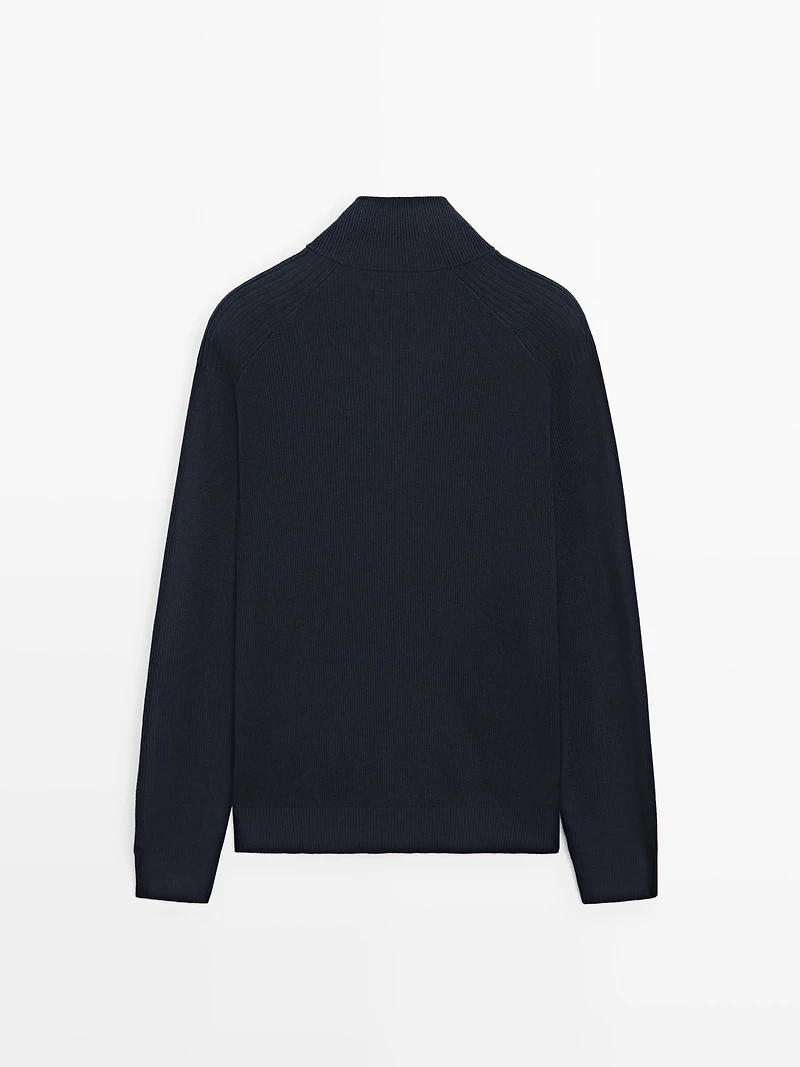 Cotton zip-up knit cardigan