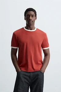 BASIC CONTRAST RIBBED T-SHIRT