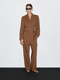 Linen blend wide-leg trousers