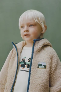 CONTRAST PIPING FLEECE HOODIE JACKET