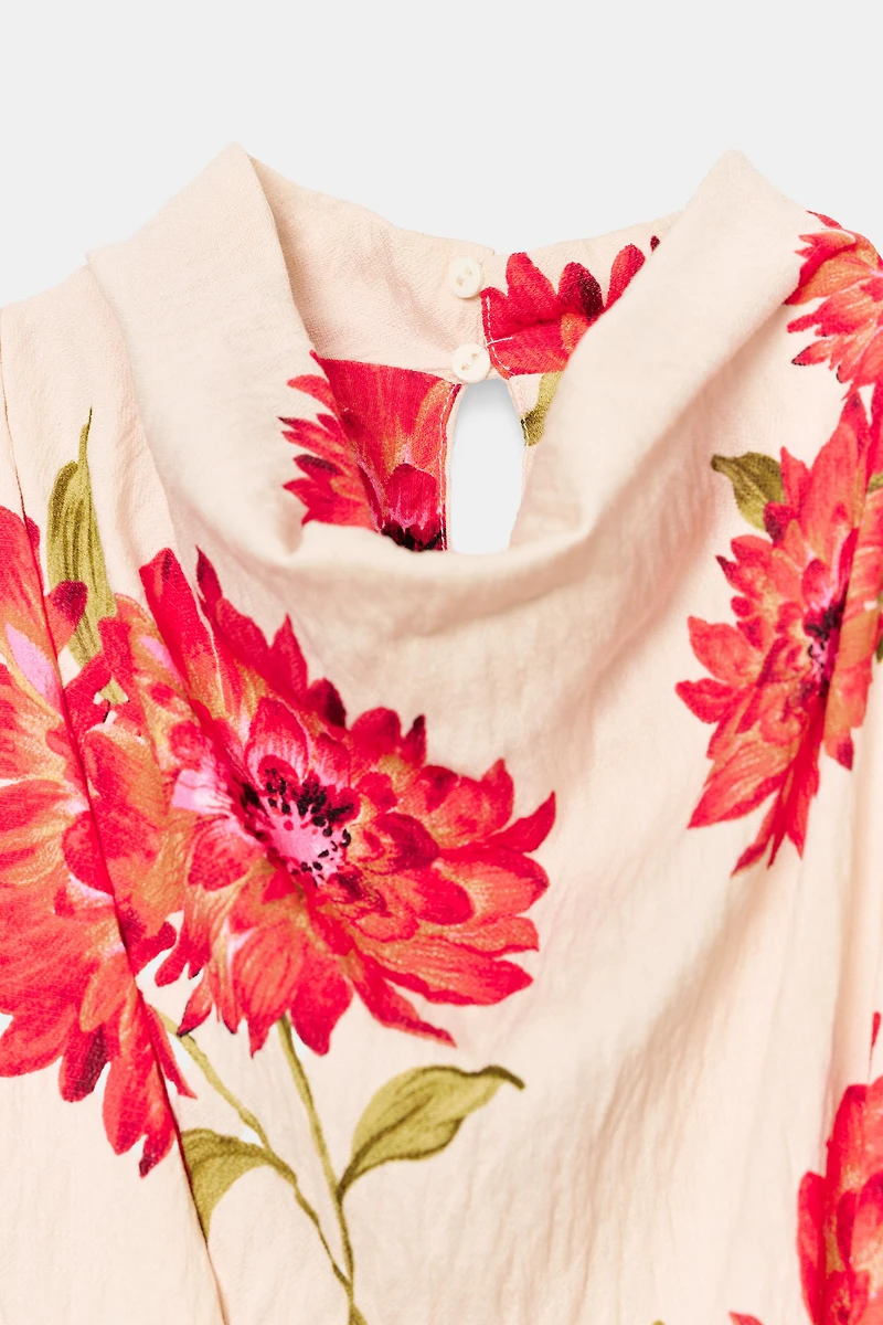 FLORAL PRINT BELTED MIDI DRESS