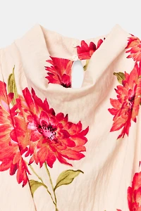 FLORAL PRINT BELTED MIDI DRESS