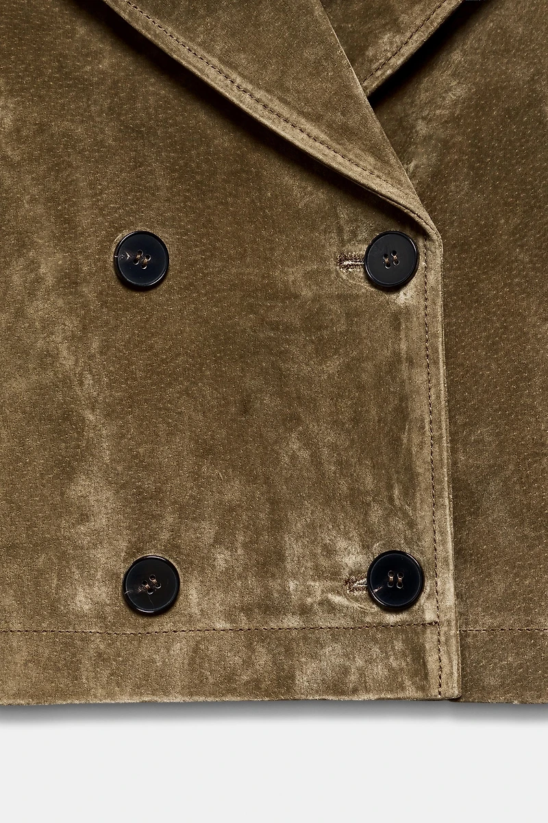 CROPPED DOUBLE BREASTED 100% LEATHER TRENCH