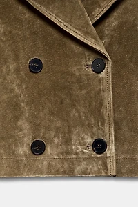 CROPPED DOUBLE BREASTED 100% LEATHER TRENCH