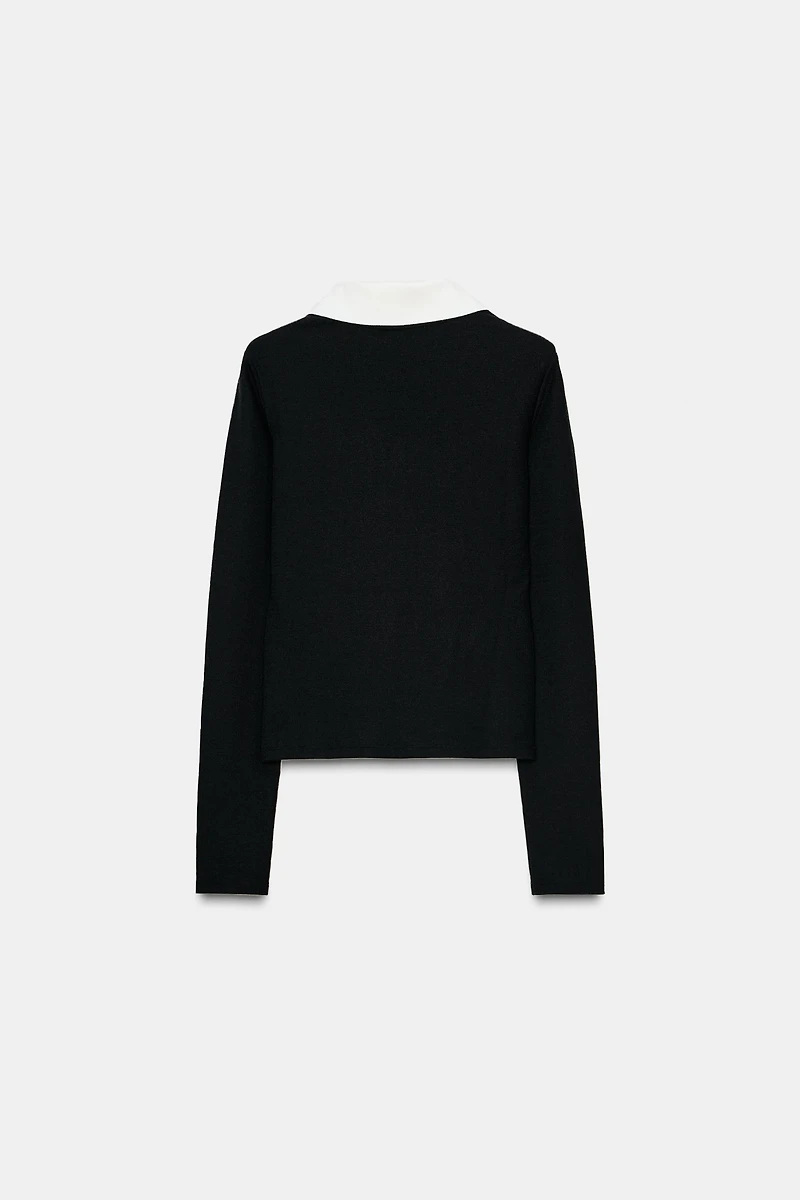 CONTRAST INTERLOCK POLO TOP