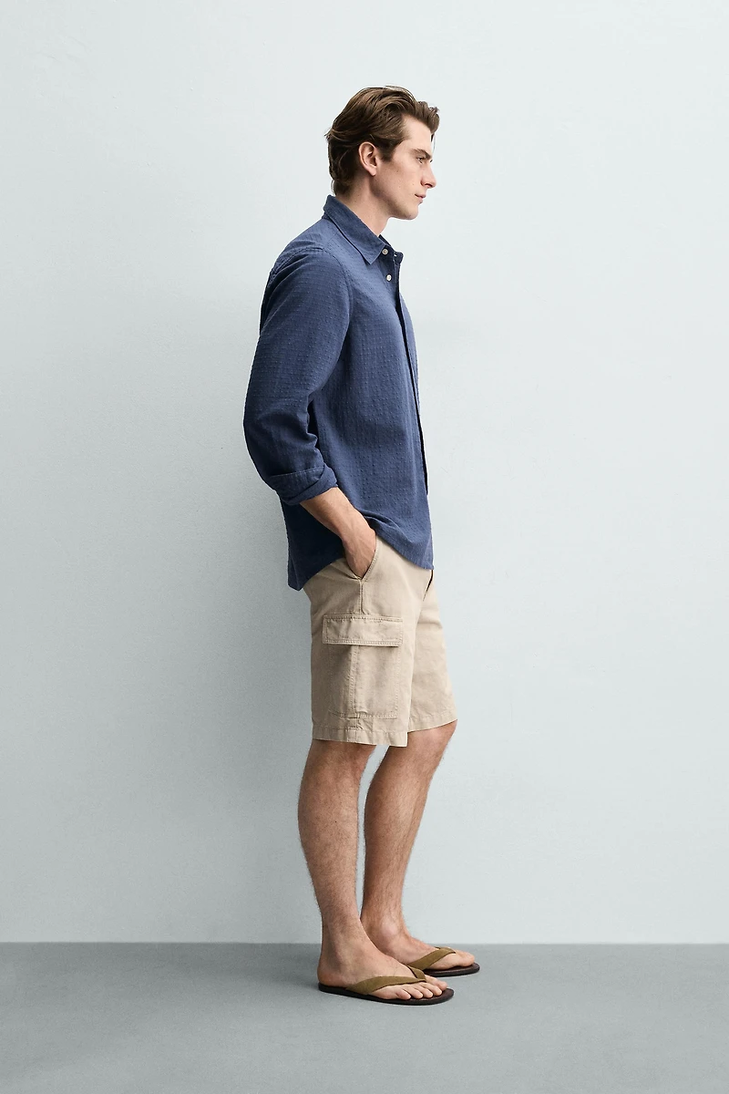 COTTON-LINEN BLEND CARGO SHORTS