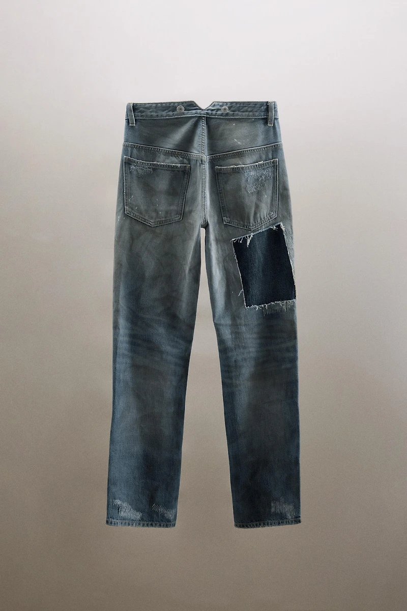 TRF LOW-RISE RIPPED PATCH JEANS