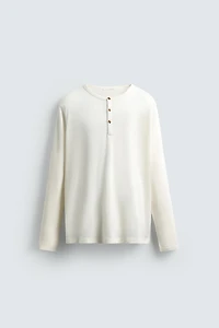 HEMP-VISCOSE BUTTON NECK T-SHIRT
