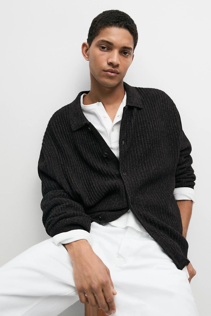 Knit cotton and wool blend cardigan with buttons
