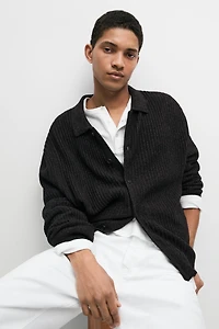 Knit cotton and wool blend cardigan with buttons