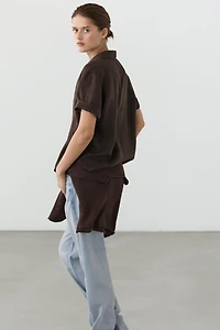 Linen blouse with polo collar