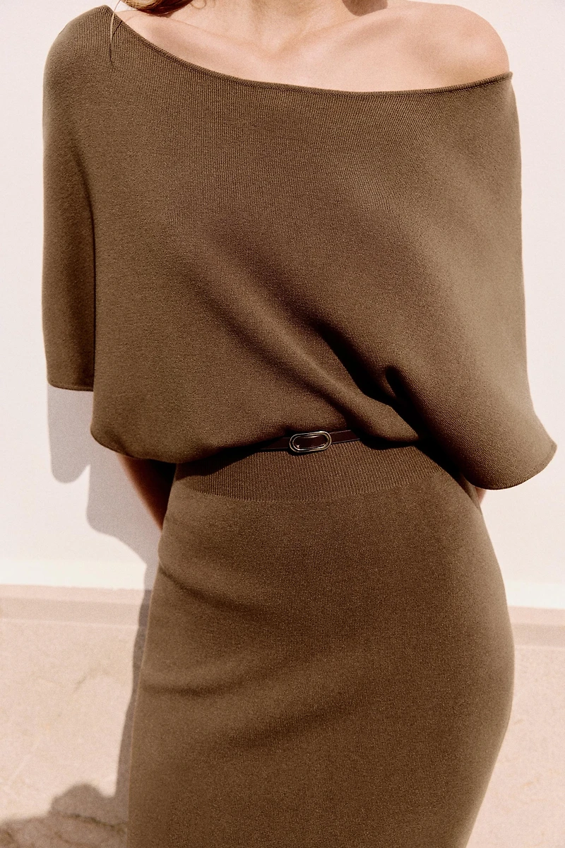BELTED KNIT MIDI DRESS
