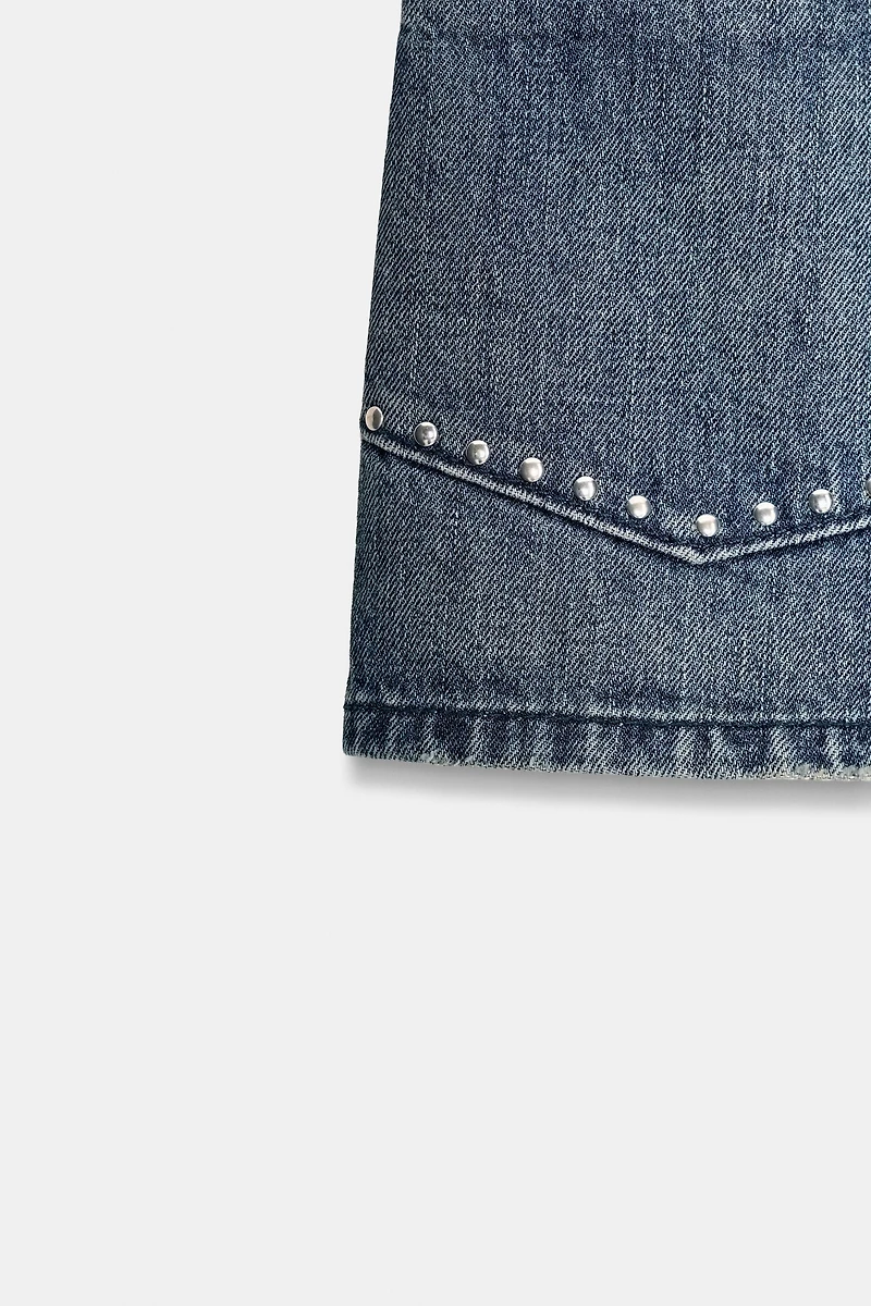 STUDDED TRF DENIM SHORTS
