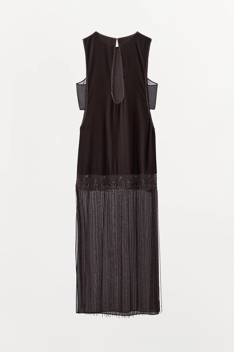 COMBINED VELVET BEADED FRINGE DRESS