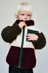 COLOR BLOCK FLEECE JACKET WITH POLAR LINING