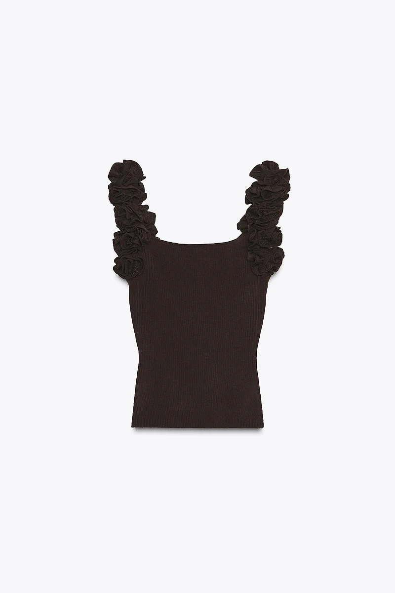 KNIT STRAPPY FLORAL TOP