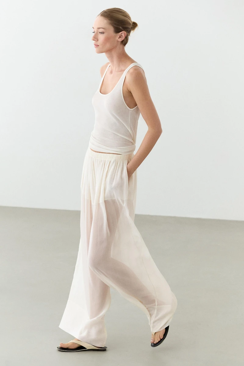 Semi-sheer flowing wide-leg pants