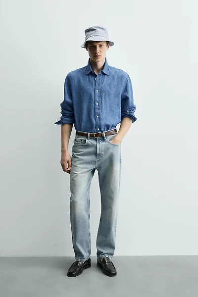 CHEMISE REGULAR FIT 100% LIN INDIGO
