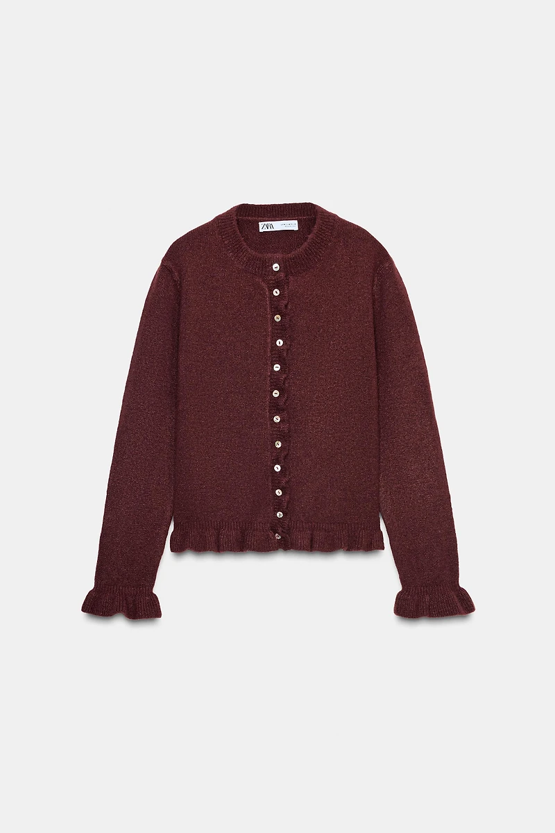 RUFFLED KNIT CARDIGAN